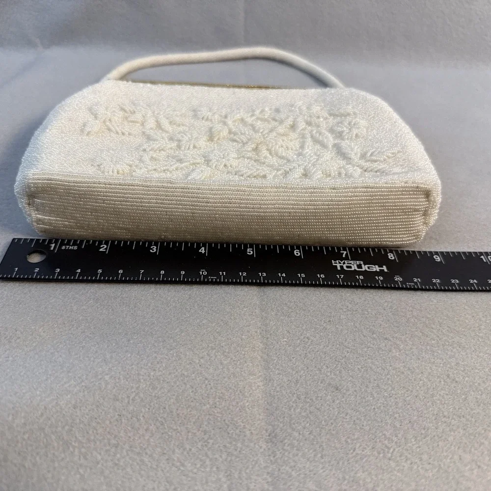 Vintage Handbag, Hand Beaded, Gold Accents, Evening Bag, Bridal, Floral, Formal